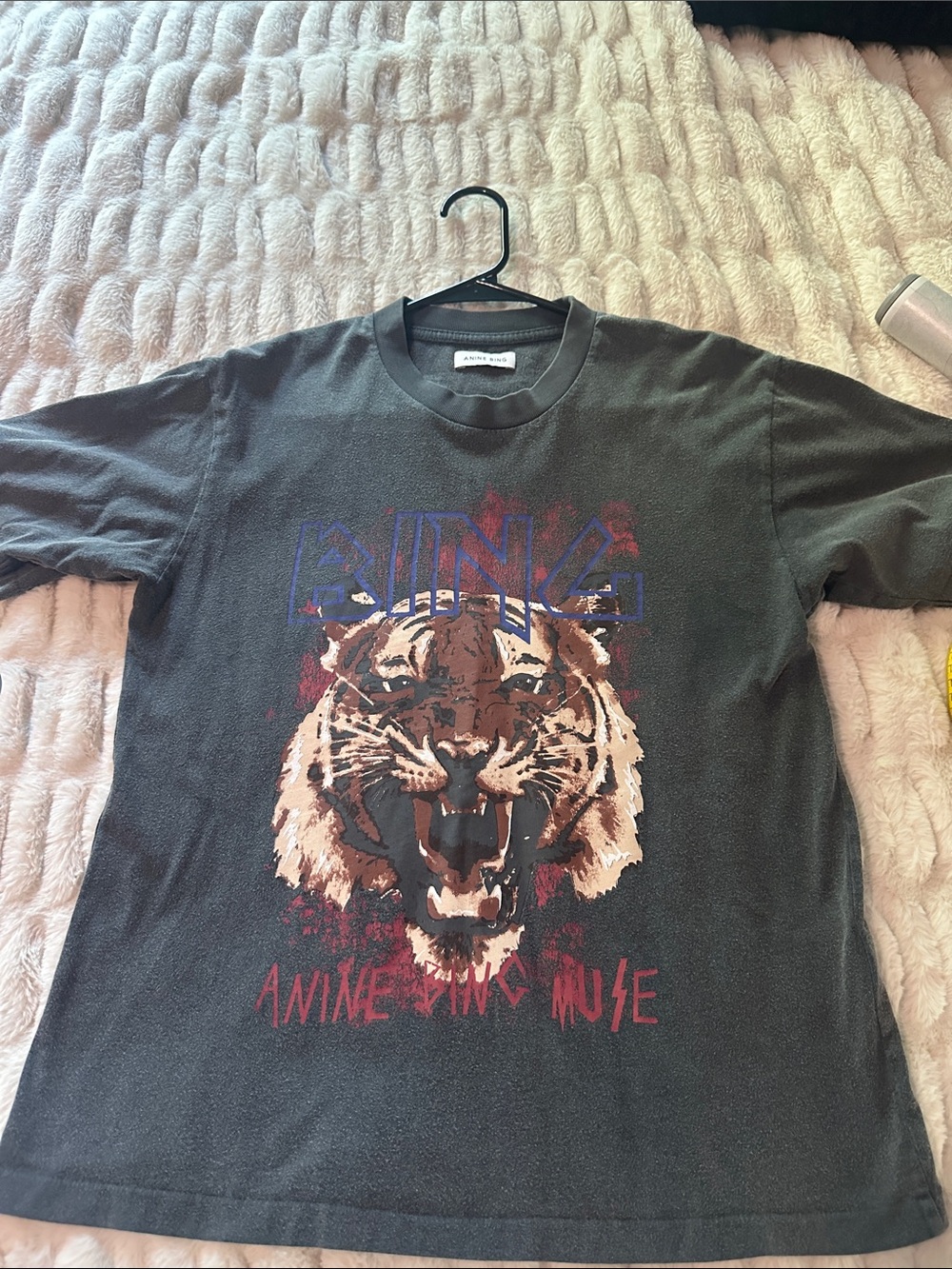 ANINE BING Black Graphic Tiger Tee with Red and Brown Print